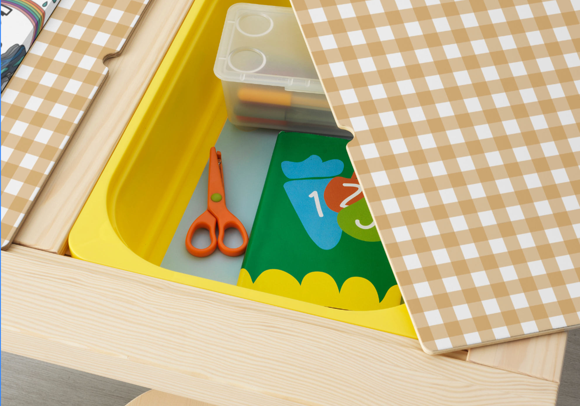 IKEA Flisat table decal in a gingham pattern