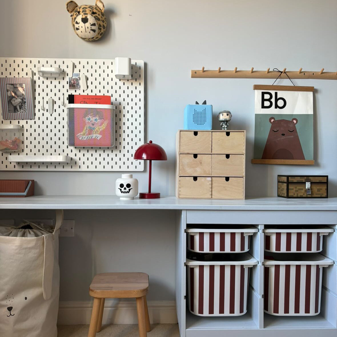 IKEA desk hack with IKEA Trofast stickers