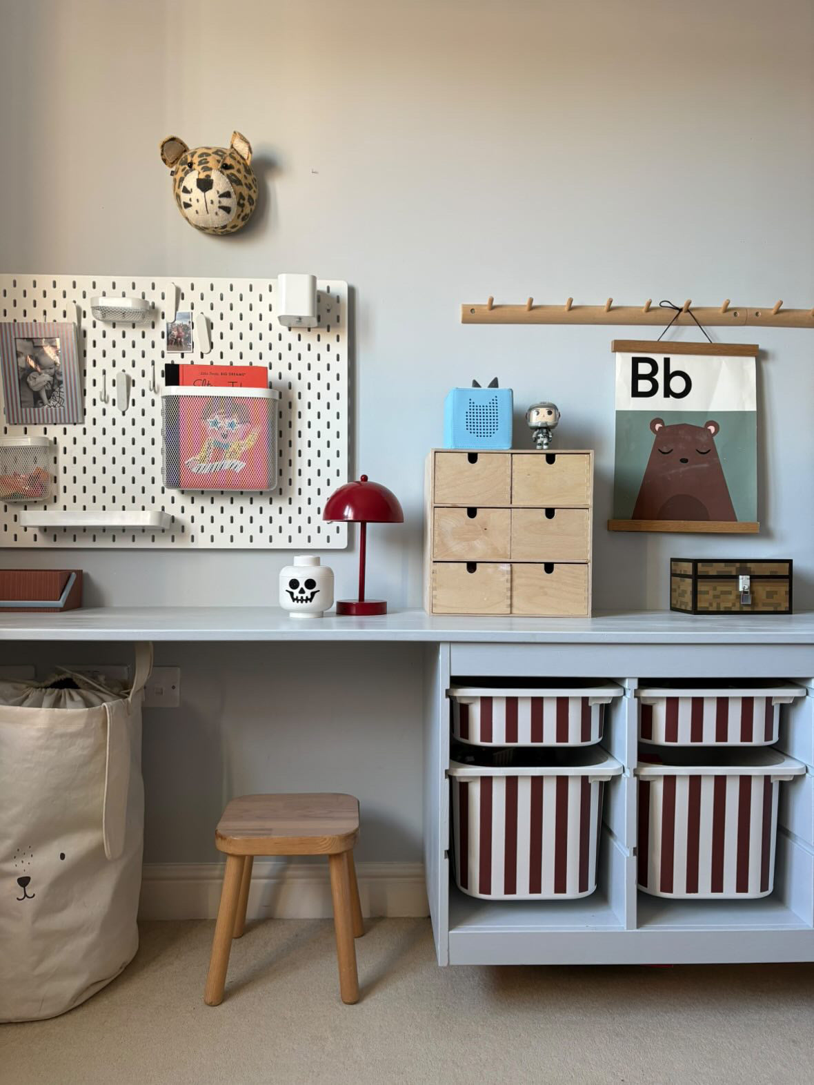 IKEA desk hack with IKEA Trofast stickers