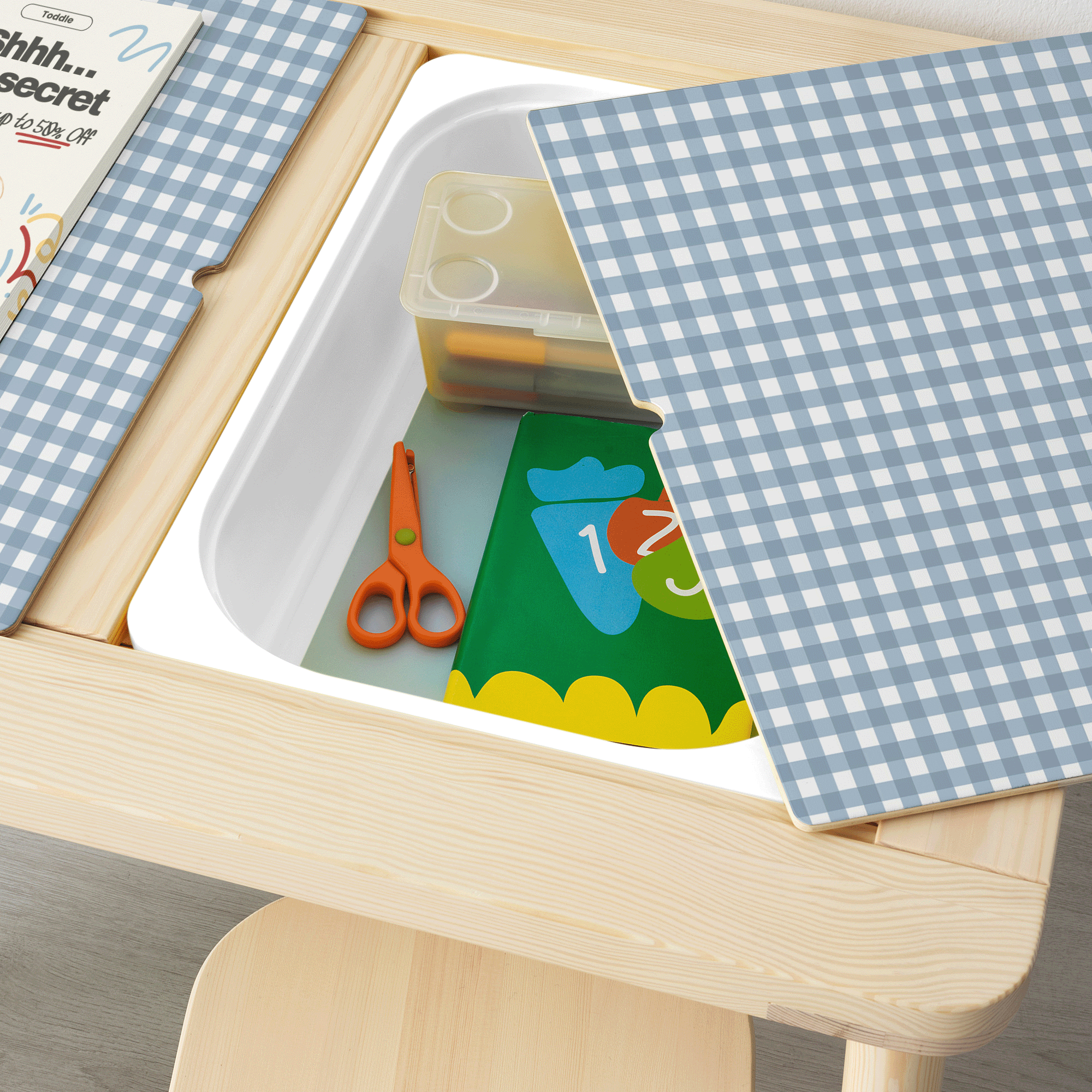Flisat table with a sticker top