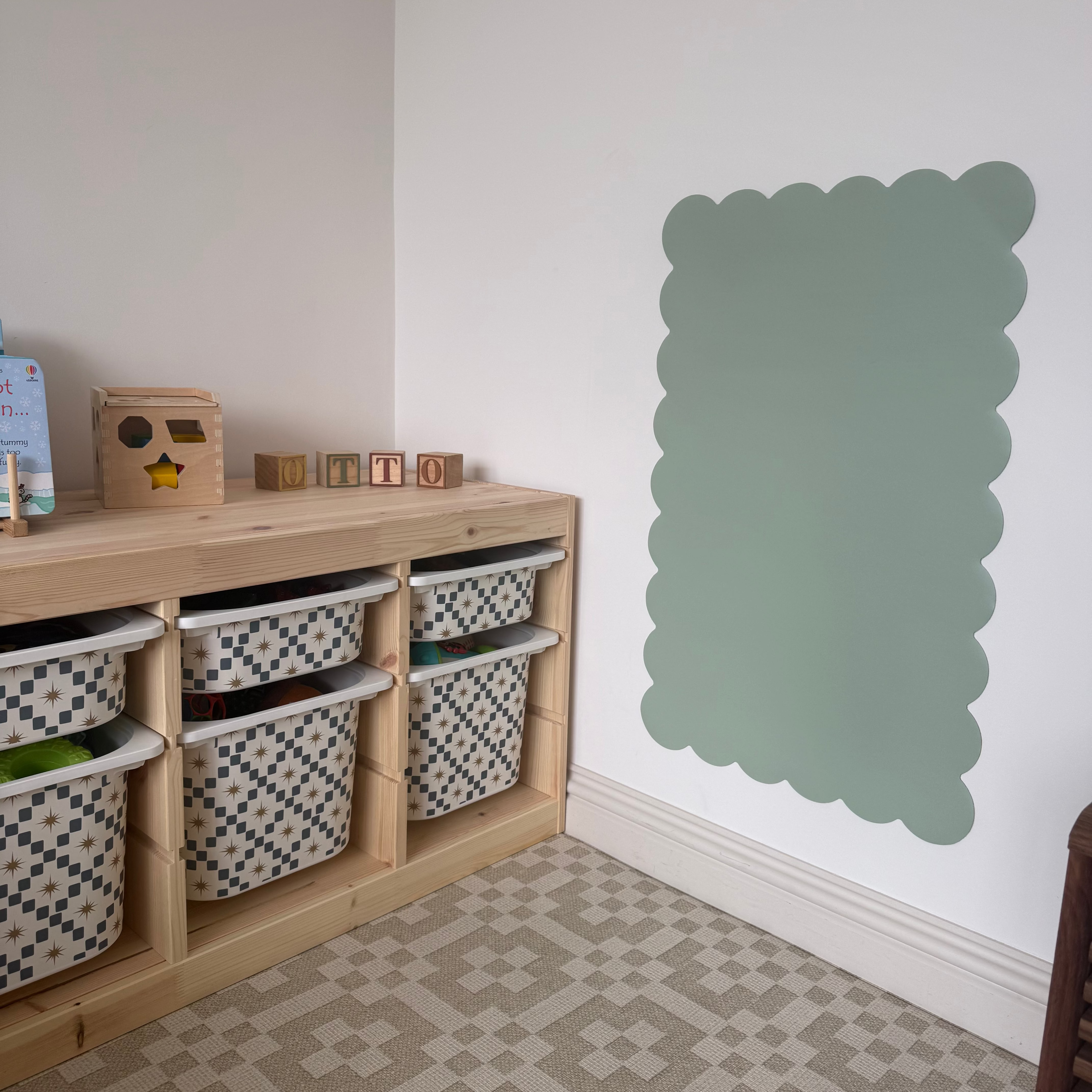 Sage green magnetic scallop wall decal In play corner