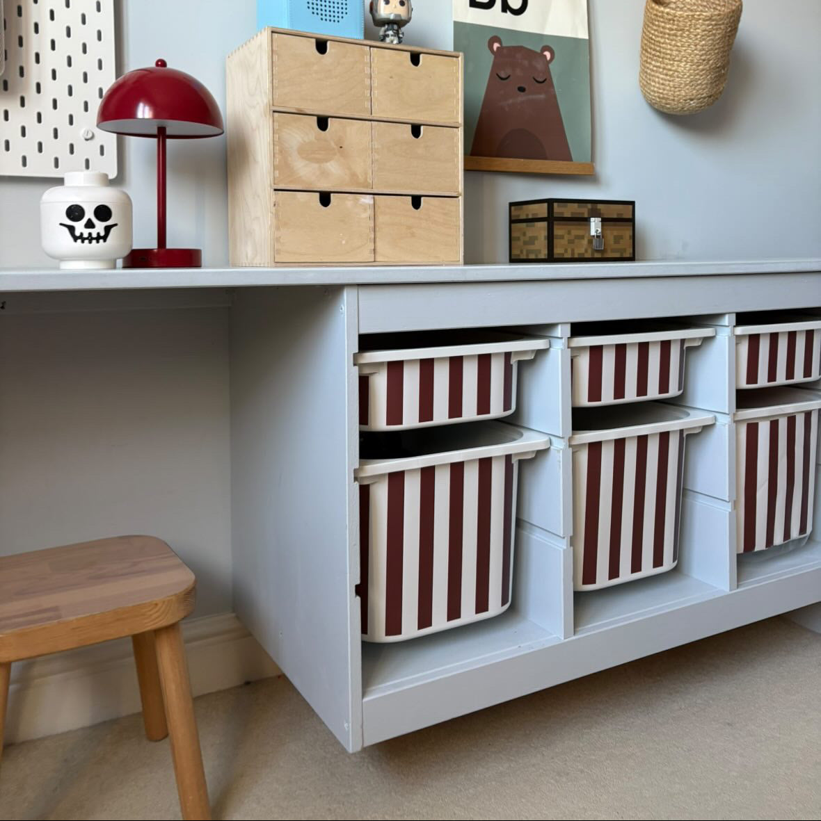 burgundy stripe  ikea Trofast tub label