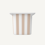 Oatmeal stripe Trofast sticker on IKEA storage bin – neutral playroom label